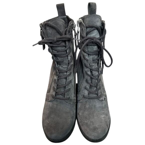 Dolce Vita Gray Suede Lace Up Ankle Boots Block Heel Side Zip - 9 - Picture 2 of 11